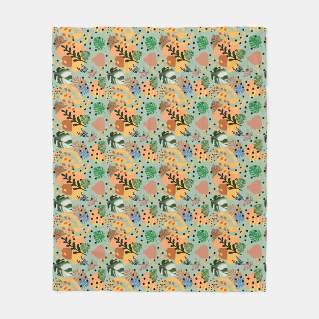 boho abstraktes tropisches Muster -minimales Blatt Fleecedecke (Vorderseite)