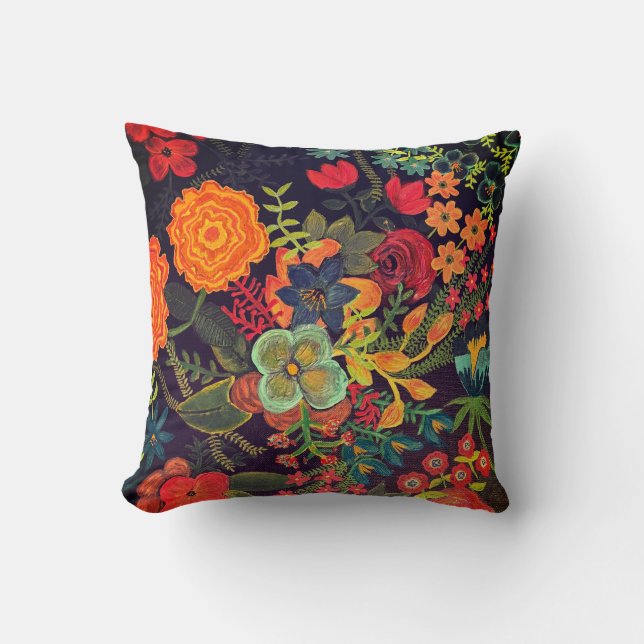 Boho-Acrylgemälde Florales Design Kissen (Vorderseite)