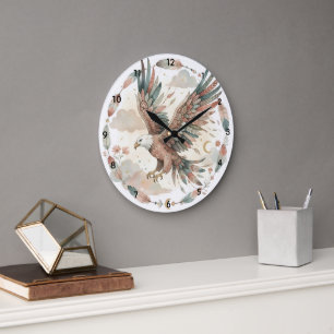 Boho Adler Wasserfarbe Große Wanduhr