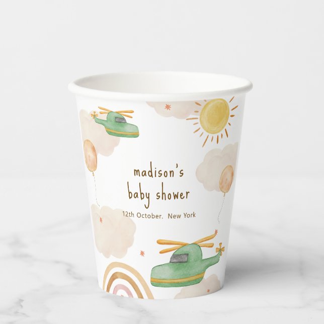 Boho Adventure Helicopter Airplane Baby Shower Pappbecher (Vorderseite)
