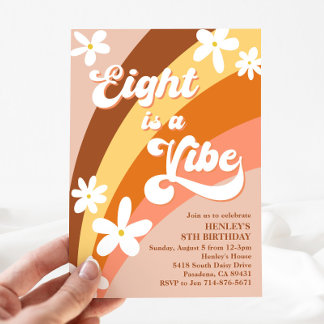Boho Aight ist ein Vibe Retro Daisies Rainbow Einladung