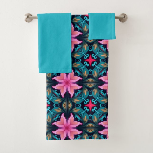 Boho Aliette 3 Blue Pink Badhandtuch Set (Insitu)