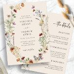 Boho alle in einer Hochzeitseinladung Einladung<br><div class="desc">Boho All-in-One Hochzeitseinladung. Diese stilvolle und elegante Hochzeitseinladung mit wunderschönen handbemalten Aquarellfarben-Wildblumen,  die als hübscher Kranz mit Hochzeitsdetails auf der Rückseite angeordnet sind. Finden Sie koordinierende Produkte in der Tan Boho Wildblume Wedding Collection.</div>