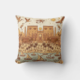 Boho Altägyptische Stadtillustration-Terrakotta Kissen