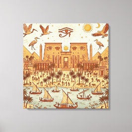 Boho-Altägyptische Stadtillustration-Terrakotta Leinwanddruck