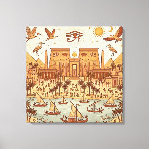 Boho-Altägyptische Stadtillustration-Terrakotta Leinwanddruck