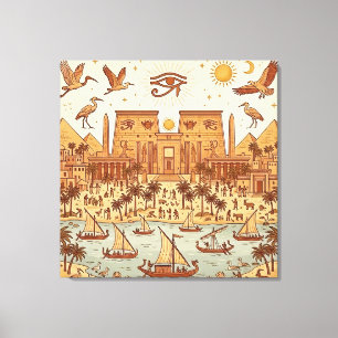 Boho-Altägyptische Stadtillustration-Terrakotta Leinwanddruck