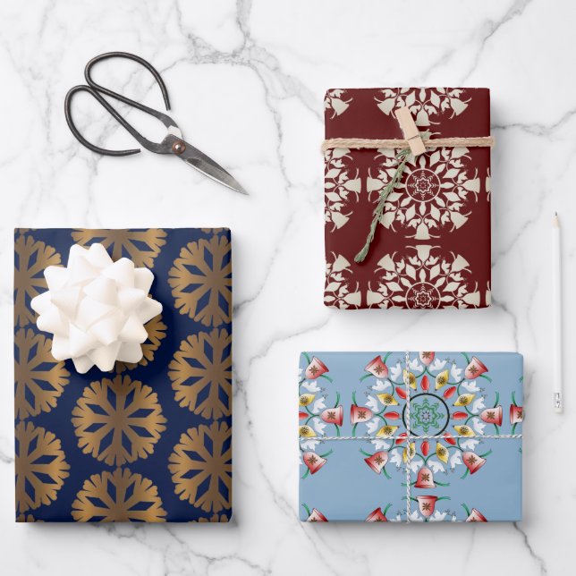 Boho Alte Weihnachten Mandala Schneeflocke Geschenkpapier Set (Vorderseite)