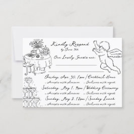 Boho Angel Doodle Hand Drawing Simple Multi Event RSVP Karte