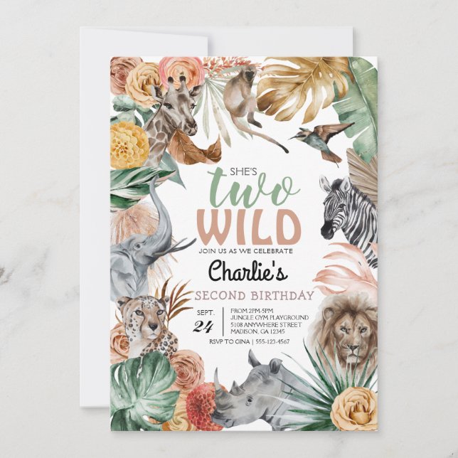 Boho Animal Safari - Einladung zum Geburtstag (Vorderseite)