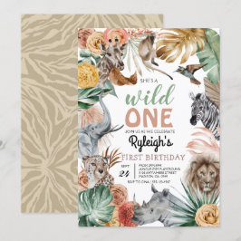 Boho Animal Safari Wild One Geburtstag Einladung