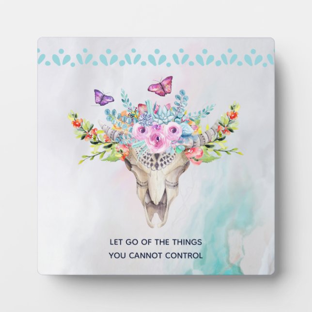Boho Animal Skull Inspirational Quote Let Go Fotoplatte (Vorderseite)