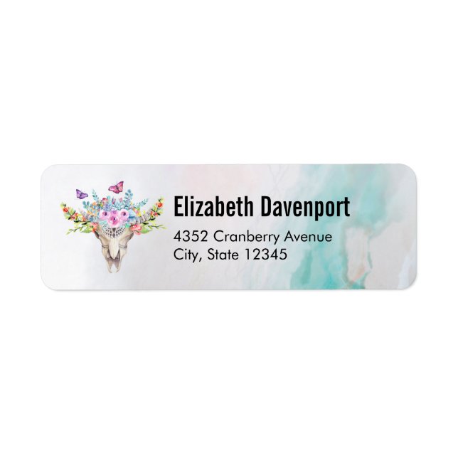 Boho Animal Skull mit Schmetterlingen und Blume (Vorne)