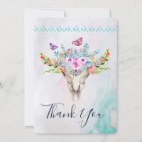 Boho Animal Skull mit Schmetterlingen und Blume