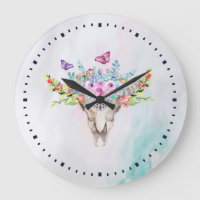 Boho Animal Skull mit Schmetterlingen und Blume