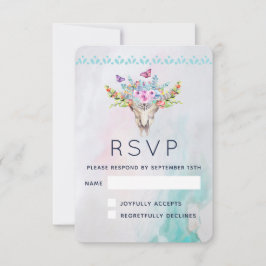 Boho Animal Skull mit Schmetterlingen und Blume RSVP Karte