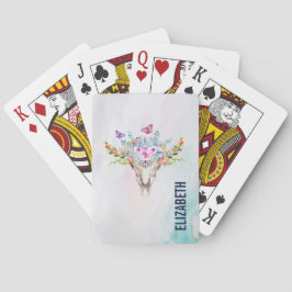 Boho Animal Skull mit Schmetterlingen und Blume Spielkarten
