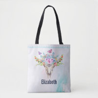 Boho Animal Skull mit Schmetterlingen und Blume