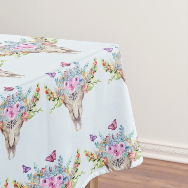 Boho Animal Skull mit Schmetterlingen und Blume Tischdecke (Beispiel)