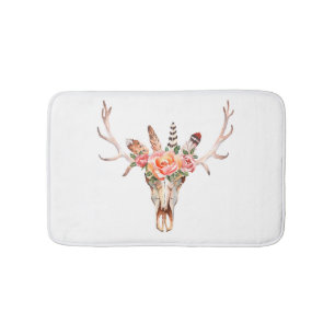 BoHo Animal Skull Wasserfarbe Rose Badematte