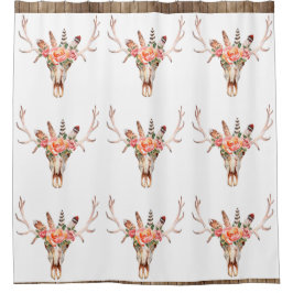 BoHo Animal Skull Wasserfarbe Rose Bah Dusche Duschvorhang