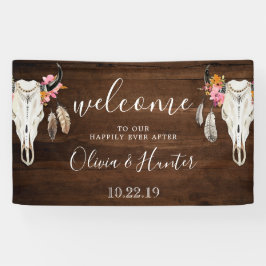 Boho Antler Skull Dark Wood Wedding Willkommensban Banner