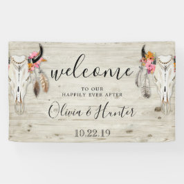 Boho Antler Skull Light Wood Wedding Willkommen Banner