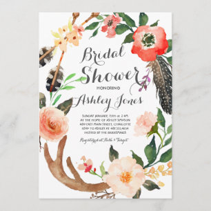 Boho antler succulent Bridal Shower Invitation