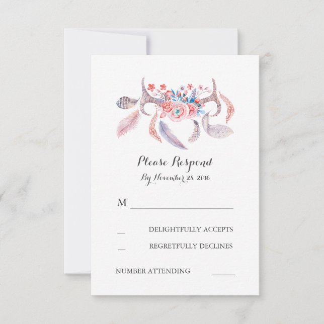 Boho antlers Hochzeit rsvp (Vorderseite)