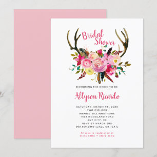 Boho Antlers Pink Mix Brautparty Einladung