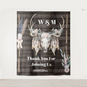 Boho antlers Rose fether wood rustikales Land Wandteppich