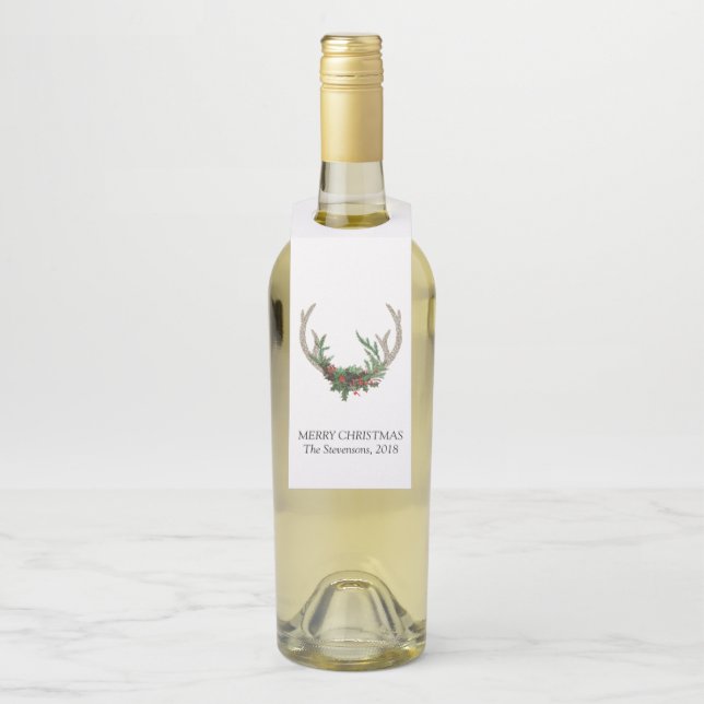 Boho Antlers Rustikale Blumenweih Hirsche Blume Flaschenanhänger (Auf Flasche)