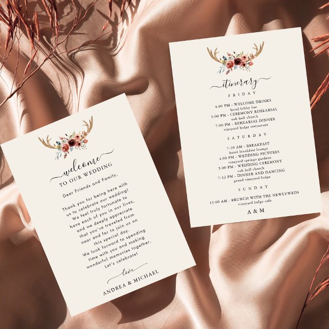 Boho Antlers Wedding Welcome Letter Itinerary Card Einladung (Von Creator hochgeladen)