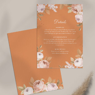 Boho Aprikosen-Pfingstrosen-Hochzeitsdetails Karte