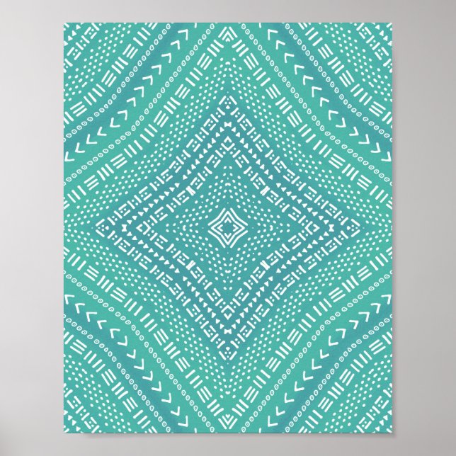 Boho Aqua Green Kaleidoscope Mandala Poster (Vorne)
