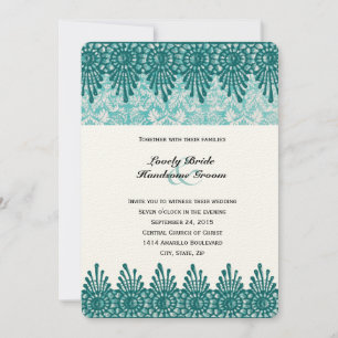Boho Aquamarin Blue Damask Einladung zur Hochzeit