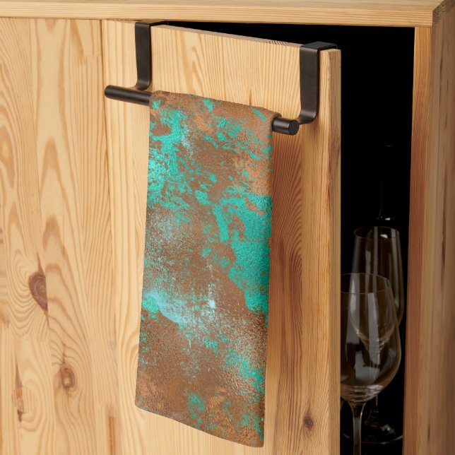 Boho Aquamarin Copper Grunge Geschirrtuch (Drittel gefaltet)