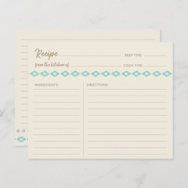 Boho Aquamarin Diamonds Pattern Einfache Rezept-Ka (Vorne/Hinten)