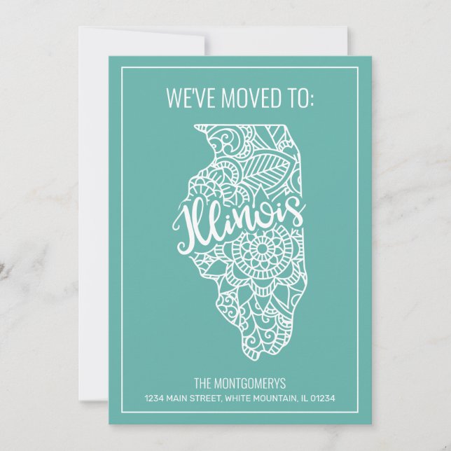 Boho Aquamarin Floral Mandala Illinois Staat Movin Ankündigung (Vorderseite)
