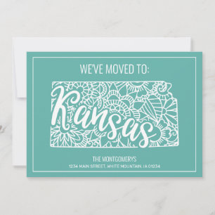 Boho Aquamarin Floral Mandala Kansas Staat Moving Ankündigung