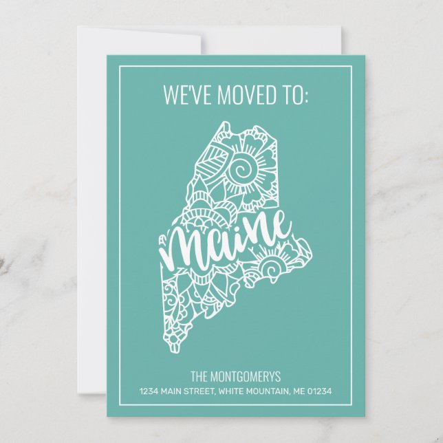 Boho Aquamarin Floral Mandala Maine Staat Moving Ankündigung (Vorderseite)