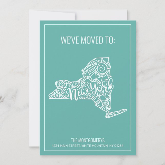 Boho Aquamarin Floral Mandala New York Staat Movin Ankündigung (Vorderseite)