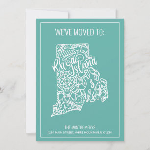 Boho Aquamarin Floral Mandala Rhode Island Moving Ankündigung