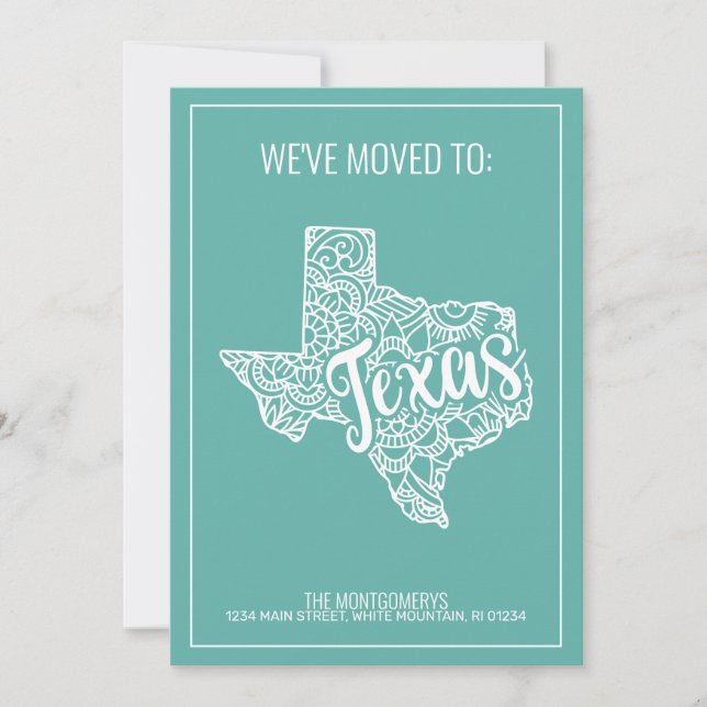 Boho Aquamarin Floral Mandala Texas Staat Moving Ankündigung (Vorderseite)