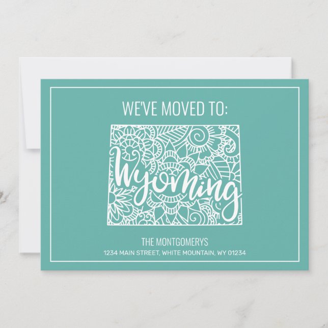 Boho Aquamarin Floral Mandala Wyoming Staat Moving Ankündigung (Vorderseite)