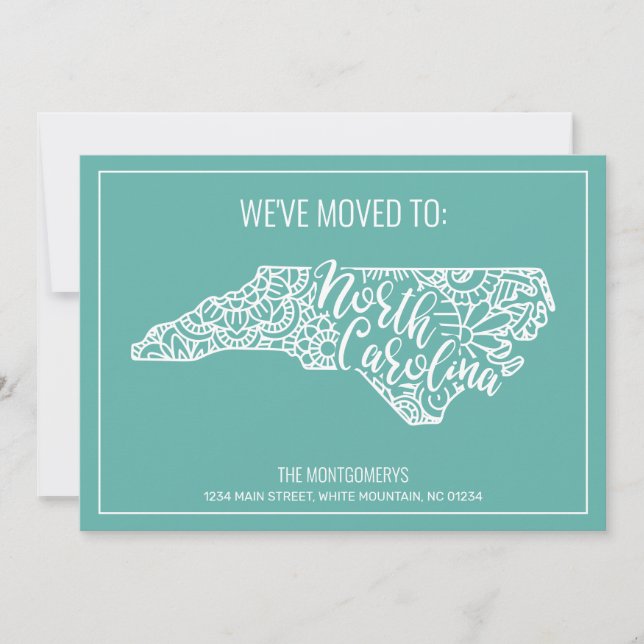 Boho Aquamarin Floral North Carolina Staat Moving Ankündigung (Vorderseite)