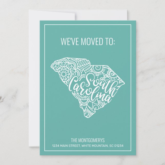 Boho Aquamarin Floral South Carolina Staat Moving Ankündigung (Vorderseite)