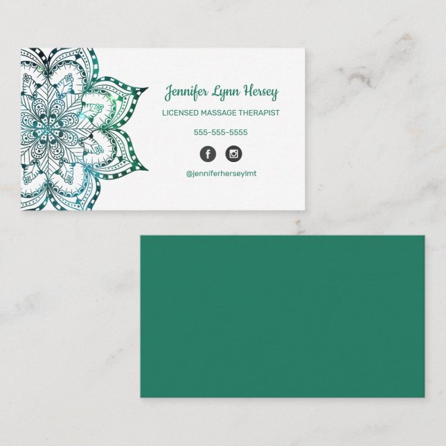 Boho Aquamarin Mandala LMT Visitenkarte (Vorne/Hinten)