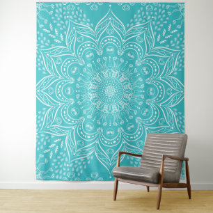 Boho Aquamarin Mandala Tapestry Wandteppich