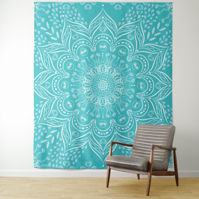 Boho Aquamarin Mandala Tapestry Wandteppich (Beispiel)